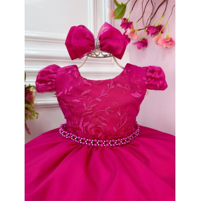 Vestido Infantil Pink C/ Renda, em Poliéster