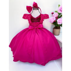 Vestido Infantil Pink Renda Damas Cinto Pérolas C/ Tiara