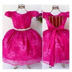 Vestido Infantil Pink Renda Luxo Realeza Festa Princesas