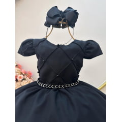 Vestido Infantil Preto C/ Cinto de Pérolas Casamentos