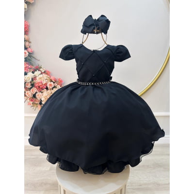 Vestido Infantil Preto C/ Cinto de Pérolas Casamentos