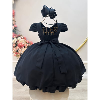 Vestido Infantil Preto C/ Cinto de Pérolas Casamentos