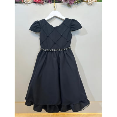 Vestido Infantil Preto C/ Cinto de Pérolas Casamentos