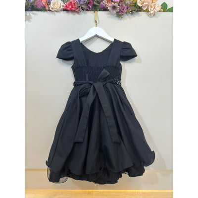 Vestido Infantil Preto C/ Cinto de Pérolas Casamentos