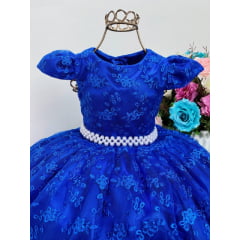Vestido Infantil Realeza Renda Azul Royal Festas Luxo