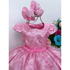 Vestido Infantil Realeza Renda Rosa Festas Luxo