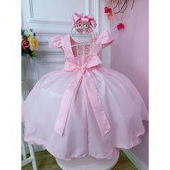 Vestido Infantil Rosa Daminhas C/ Cinto de Pérolas