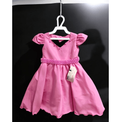 Vestido Infantil Rosa C/ Cinto de Pérolas Daminhas Luxo