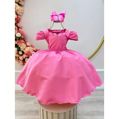 Vestido Infantil Rosa C/ Cinto de Pérolas Daminhas Luxo