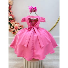 Vestido Infantil Rosa C/ Cinto de Pérolas Daminhas Luxo