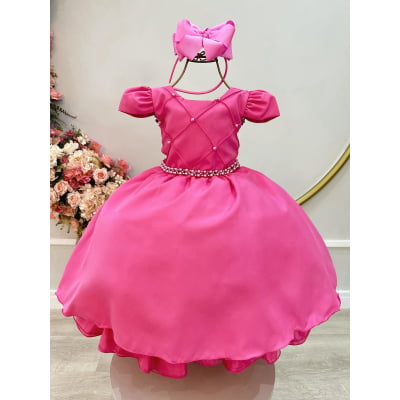 Vestido Infantil Rosa Chiclete Busto Nerura Damas Casamento