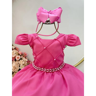 Vestido Infantil Rosa Chiclete Busto Nerura Damas Casamento