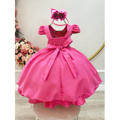 Vestido Infantil Rosa Chiclete Busto Nerura Damas Casamento