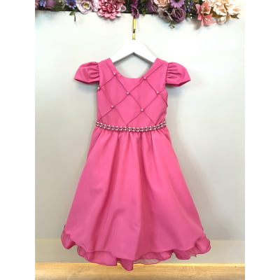 Vestido Infantil Rosa Chiclete Busto Nerura Damas Casamento