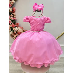 Vestido Infantil Rosa Chiclete Busto Nerura Damas Casamento