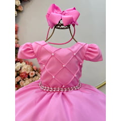 Vestido Infantil Rosa Chiclete Busto Nerura Damas Casamento