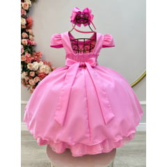 Vestido Infantil Rosa Chiclete Busto Nerura Damas Casamento