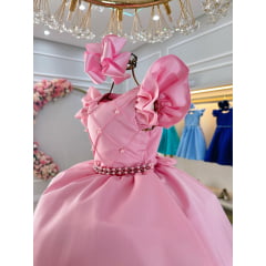 Vestido Infantil Rosa Claro Busto Nervura C/ Pérolas Festas