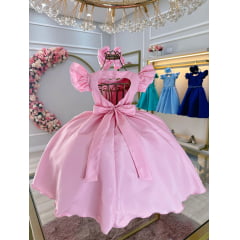 Vestido Infantil Rosa Claro Busto Nervura C/ Pérolas Festas