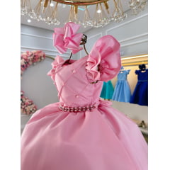 Vestido Infantil Rosa Claro Busto Nervura C/ Pérolas Festas