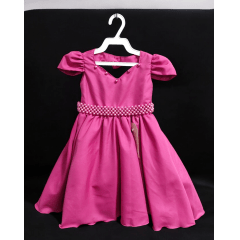 Vestido Infantil Rosa Escuro C/ Cinto de Pérolas Daminhas Luxo