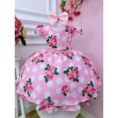 Vestido Infantil Rosa Floral C/ Cinto Pérolas Casamento Luxo