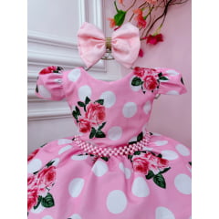 Vestido Infantil Rosa Floral C/ Cinto Pérolas Casamento Luxo