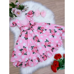 Vestido Infantil Rosa Floral C/ Cinto Pérolas Casamento Luxo