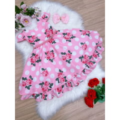 Vestido Infantil Rosa Floral C/ Cinto Pérolas Casamento Luxo