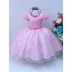 Vestido Infantil Rosa Renda Damas Cinto Pérolas C/ Tiara