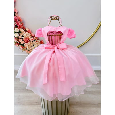 Vestido Infantil Rosa Renda Rosa Chiclete C/ Pérolas Dama