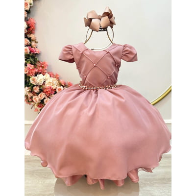 Vestido Infantil Rose Busto Nervura Daminhas Festas Luxo