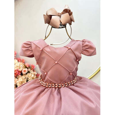Vestido Infantil Rose Busto Nervura Daminhas Festas Luxo