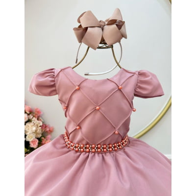 Vestido Infantil Rose Busto Nervura Festas Daminhas