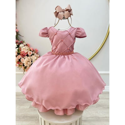 Vestido Infantil Rose Busto Nervura Festas Daminhas