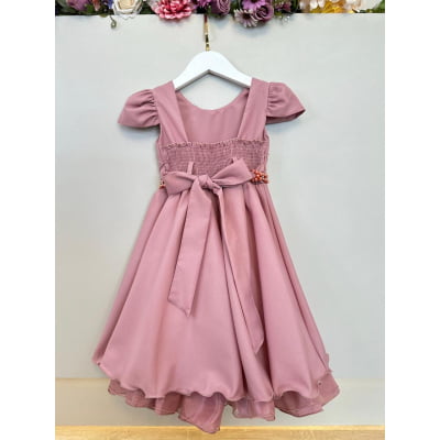Vestido Infantil Rose Busto Nervura Festas Daminhas