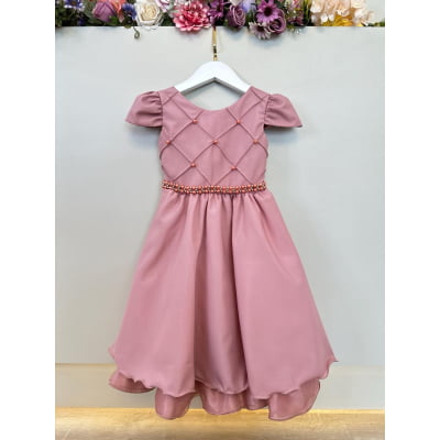Vestido Infantil Rose Busto Nervura Festas Daminhas