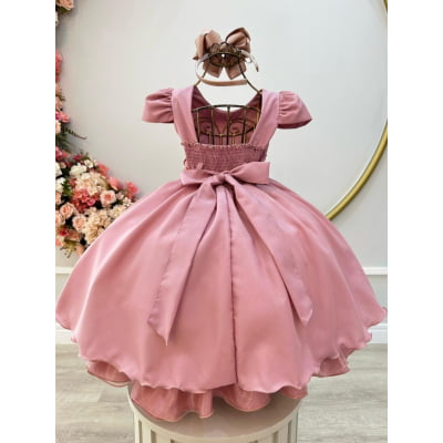 Vestido Infantil Rose Busto Nervura Festas Daminhas