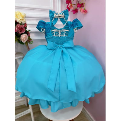 Vestido Infantil Verde C/ Renda Laço e Cinto Pérolas