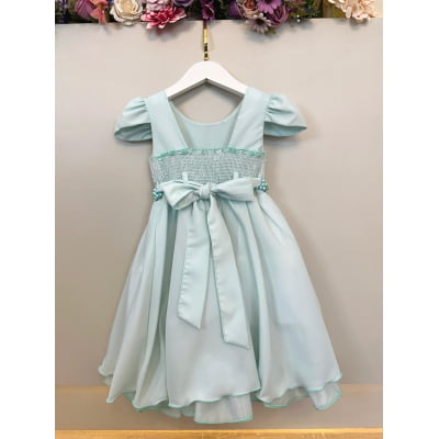 Vestido Infantil Verde Claro Cinto de Pérolas Casamentos