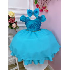 Vestido Infantil Verde C/ Renda Laço e Cinto Pérolas