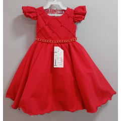 Vestido Infantil Vermelho C/ Cinto de Pérolas Casamento  Luxo