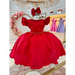 Vestido Infantil Vermelho Busto Nervura C/ Pérolas Casamentos