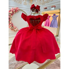 Vestido Infantil Vermelho Busto Nervura C/ Pérolas Casamentos