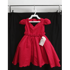 Vestido Infantil Vermelho C/ Cinto de Pérolas Daminhas Luxo