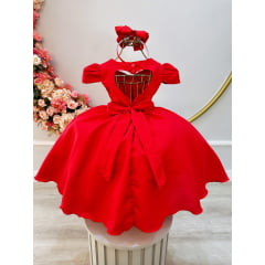 Vestido Infantil Vermelho C/ Cinto de Pérolas Daminhas Luxo