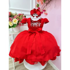 Vestido Infantil Vermelho Cinto de Pérolas Casamento Festa