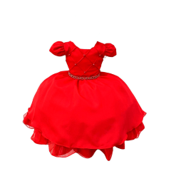 Vestido Infantil Vermelho Cinto de Pérolas Casamento Luxo