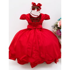 Vestido Infantil Vermelho Cinto de Pérolas Casamento Luxo