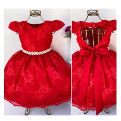 Vestido Infantil Vermelho Renda Luxo Realeza Festa Princesas